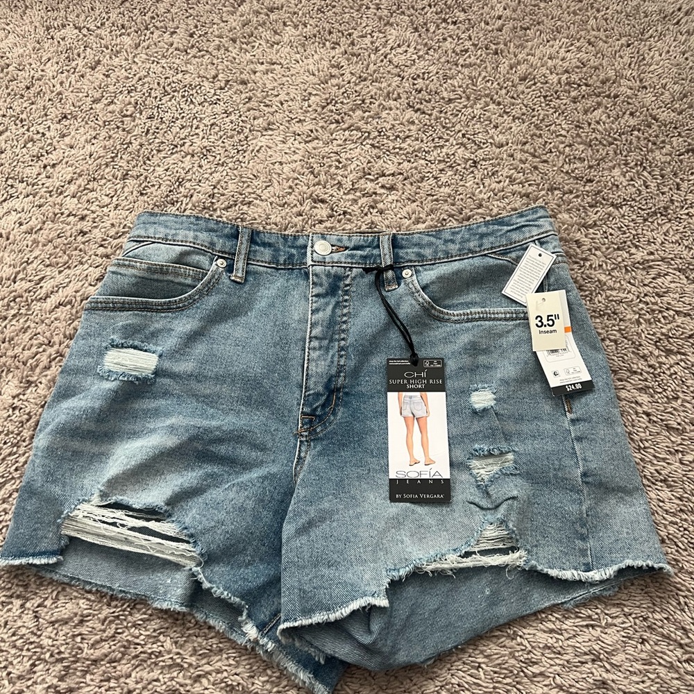 Sofia by Sofia Vergara Distressed Blue Jean Shorts